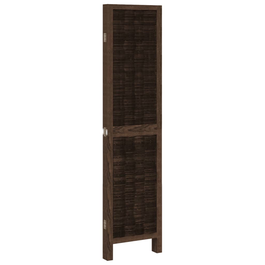 4 Piece Room Divider Dark Brown Solid Paulownia Wood