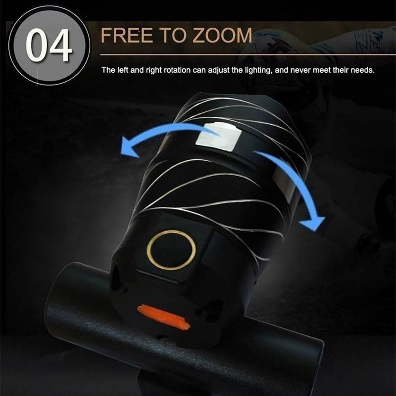 Beste Mountainbike-Lichter mit Blitzfunktion für Nachtfahrten, superhelles, wasserdichtes T6-LED-Fahrradlicht mit kostenlosem Zoom, wiederaufladbares Fahrrad über USB