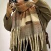 Japanese gentle mohair scarf women's winter thickened warm atmosphere student plaid shawl scarf men