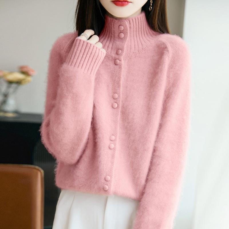 Autumn And Winter New Turtleneck Knitted Wool Cardigan Women'S Loose Long-Sleeved Sweater Women'S High-End Coat Top