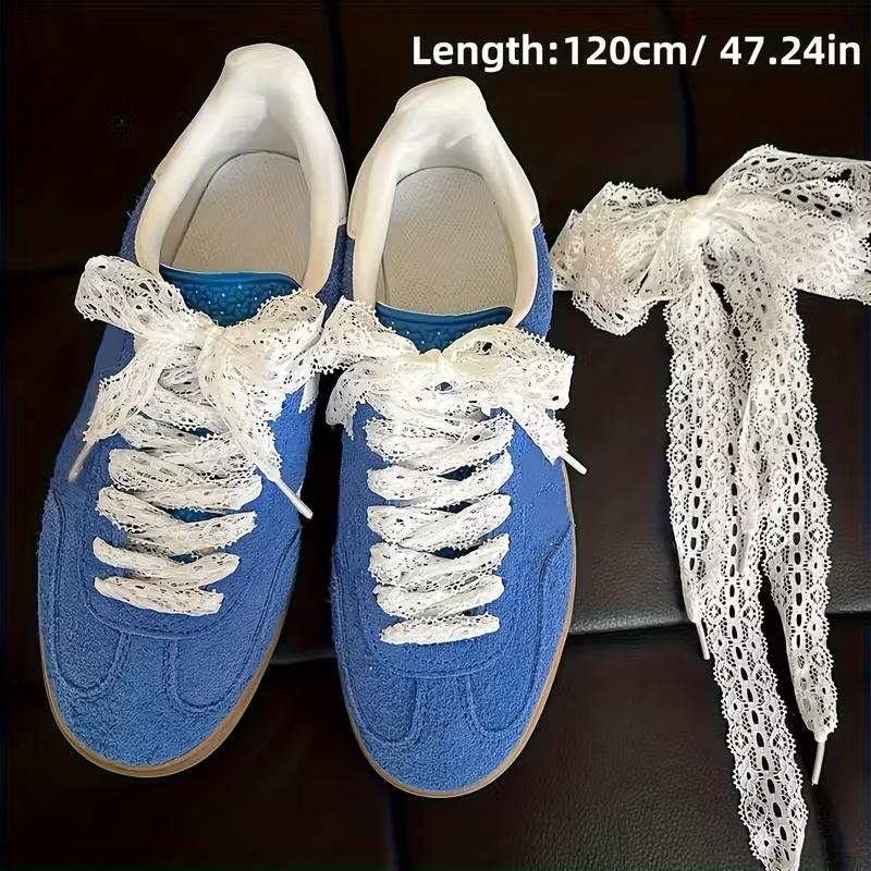 2 Paar Elegante Weiße Spitze Schleife Schnürsenkel - 120 cm Lang V-Ausschnitt Koreanischer Stil, für Sneaker flache Schuhe Hochzeitsschuhe