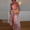 Elegant Printed Women's Dress Halter Sleeveless Lace Up A-Line Lady Long Dresses Summer Female Vacation Holiday Robe New