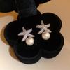 Zircon Korean Style Earrings Crystal Starfish Ear Studs Elegant Starfish Pearl Stud Earrings  Women