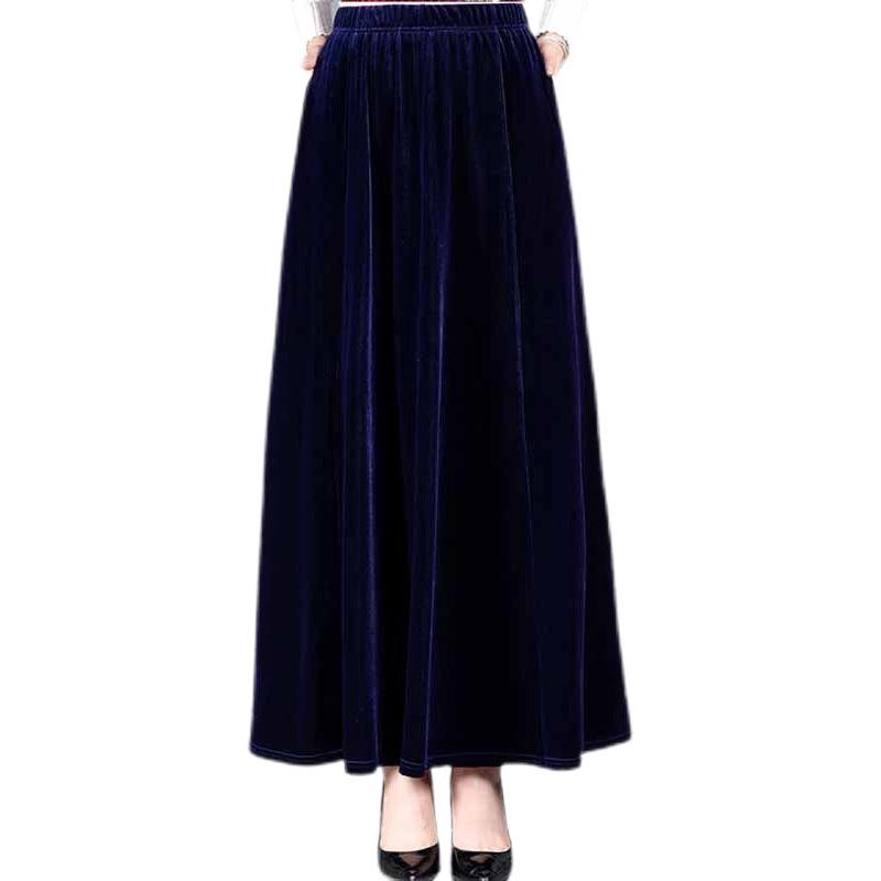 Golden Velvet Elastic Skirt A-shaped Skirt, Women's Large-size High-end Dance Skirt, High Waist and Thin Versatile Long Skirt