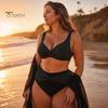 Flattering Plus Size Bikini 2Pcs/Set Set, Cross-Chest V-Neck Bra with Built-In Support, Women Swimwear High-Waisted Twist Swim Bottoms, Retro