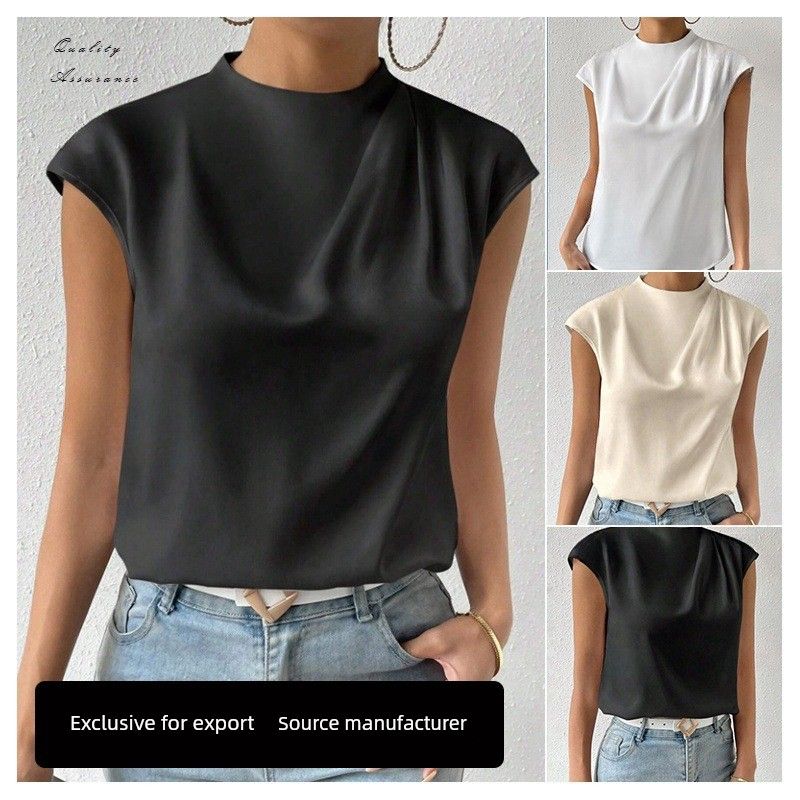 

2024 Satin T-shirt Women s Loose Sleeveless Top Waistcoat Top White XL