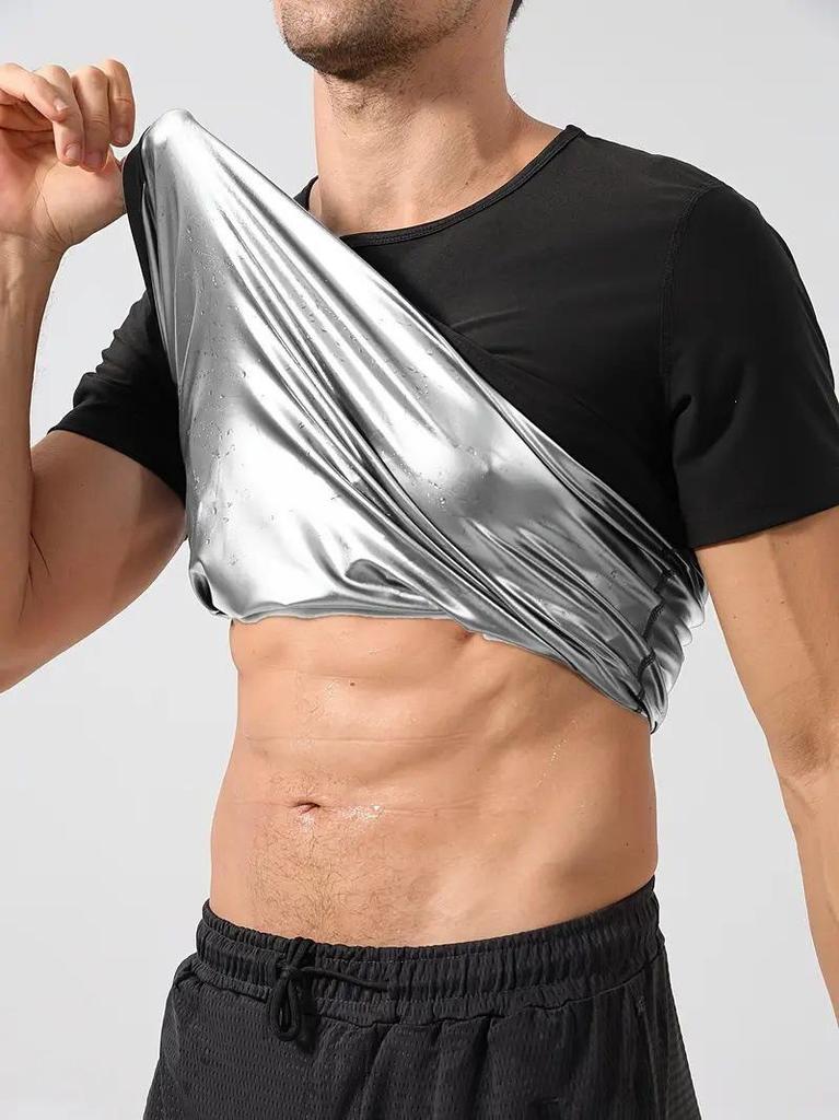 Men's Short Sleeve Sweat-Inducing Body Shaper: Plus Size Waist Trainer and Fitness Abdomen Control Suit