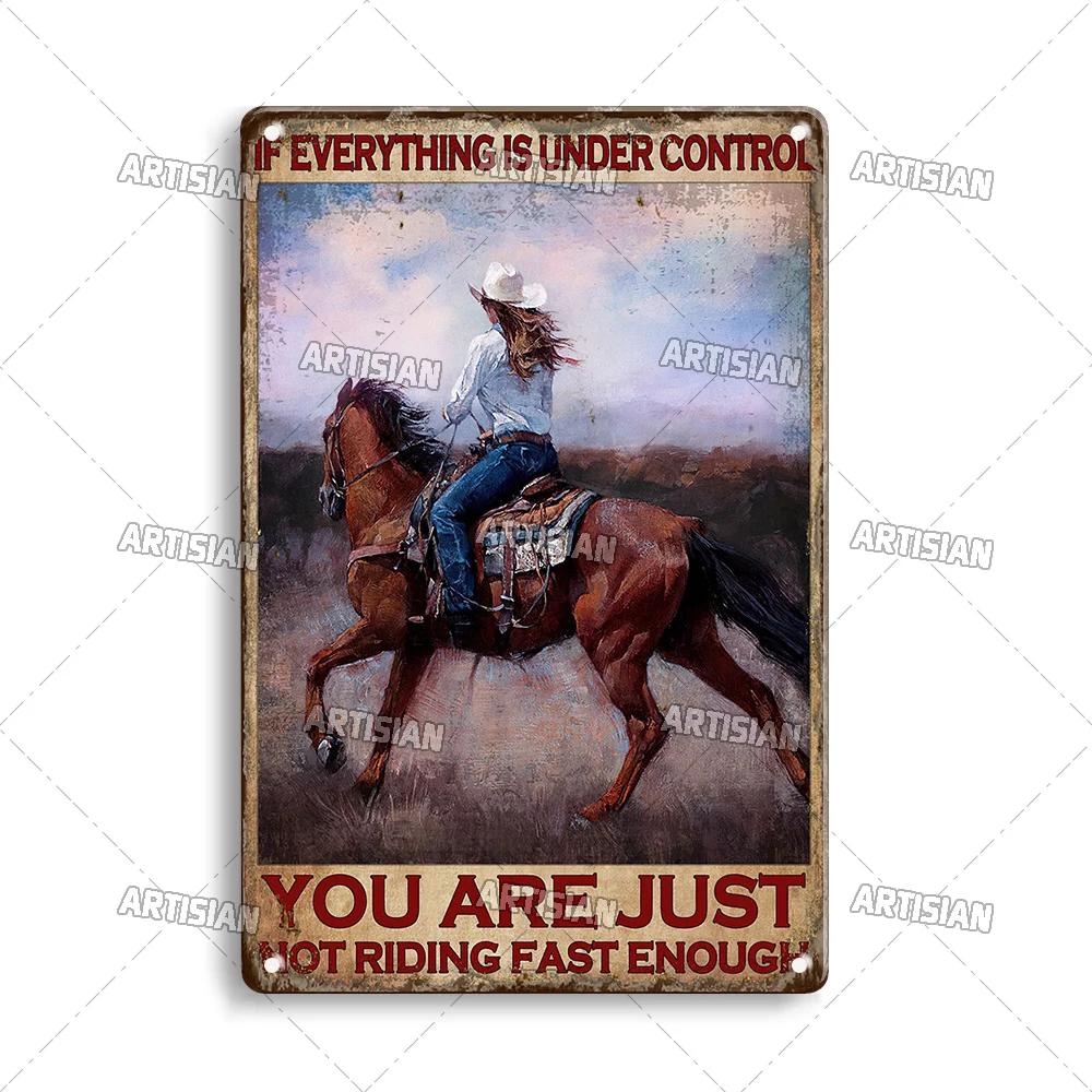 Artisian Ride Horse Metal Poster Cowgirl Cowboy Tin Plate Horse Racing Decorative Sign Wall Decor Garage Bar Pub Club Hotel Cafe