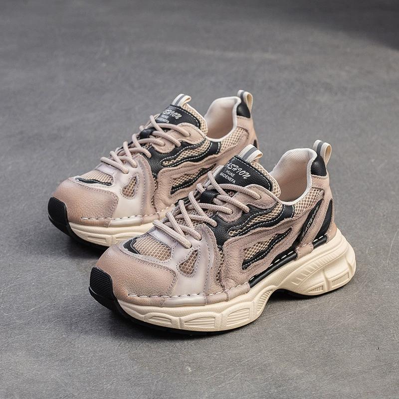 Fashion GKTINOO 2025 Spring Autumn Lace-up Shoes Women Sneakers Genuine Leather Thick Soled Handmade Comfortable Retro Platform Sneakers