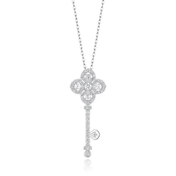 Tudor Rose Garden 14k Diamond Lucky Key Pendant (+Silver Chain Gift)