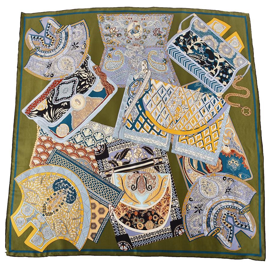 BYSIFA|Winter Ladies' Scarves Hijabs Elegant Navy Blue Square 100% Silk Neck Scarf Printed Constellation Design Scarves110*110cm