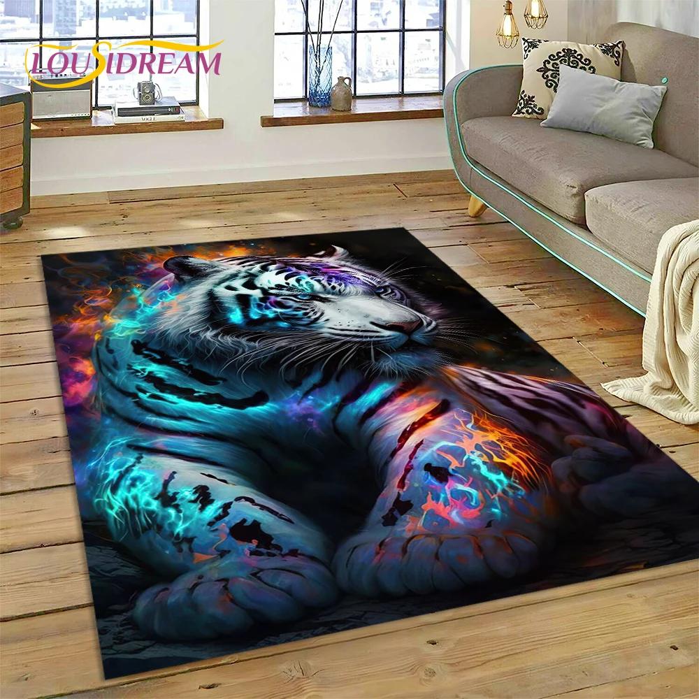 3d besta tigre leão animal vida selvagem dos desenhos animados tapete para casa sala de estar quarto sofá capacho decoração, área do miúdo tapete antiderrapante
