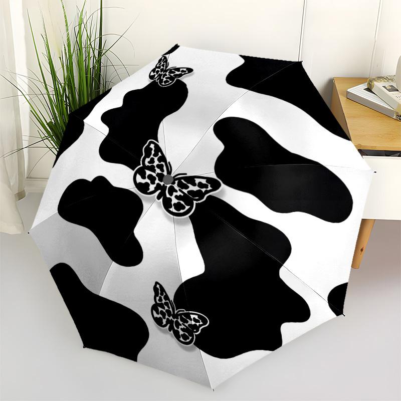 

1pc Cowprint Butterflies Automatic Opening/Closing Folding Umbrella with 8 Ribs,Windproof Portable Sunshade Umbrella Holiday gift yy260401087