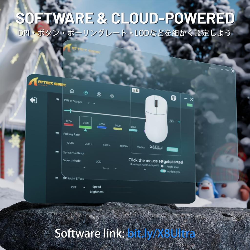 ATTACK SHARK X8 Ultra Gaming Super Lightweight Wireless 8000Hz Polling PAW3950MAX Nordic52840 8K 42K 60G 500mAh WEB Large 100 Million Switch Bilateral