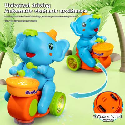 Yousheng Baby Drumming Elephant Car Toy with Music Light Blowing Ball Infant Elephant Vehicle Early Educational Baby Crawling Musical Animal Car Toy