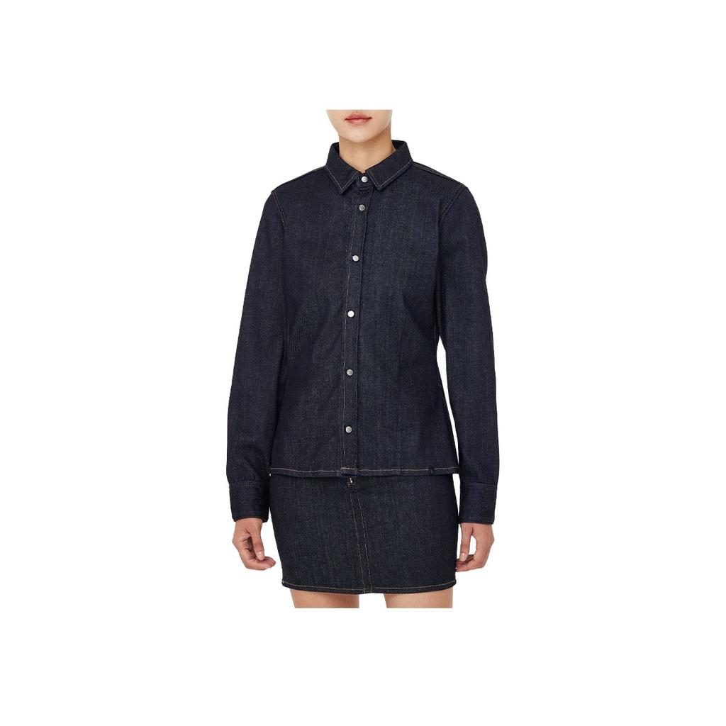 Calvin Klein Solid Slim Fit Single Breasted Denim Long Sleeve Shirt Women shirts Blue J224052-1AP