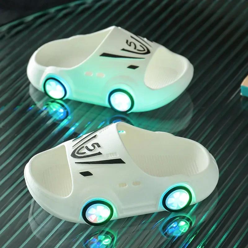 Childrens s Luminous Slippers Car Shape Boys Girls Fashion Cute Shoes Bathroom Children Toddler Slippers 22-23- inner15cm