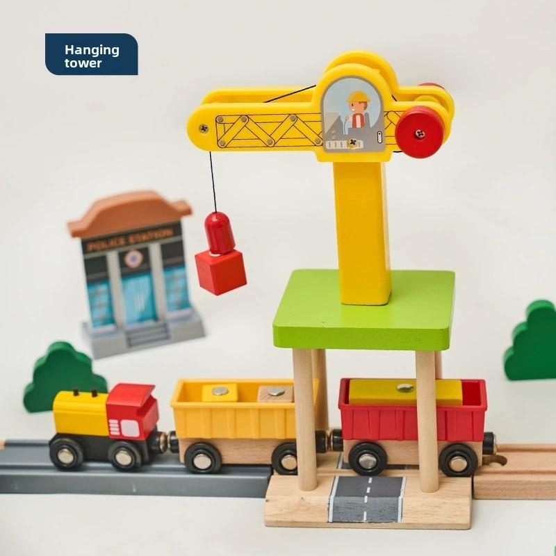 Wooden Railway Track Set Sound and Light Platform Train Station Tracks Accessories fit for All Brand Wooden Track Toys for Kids