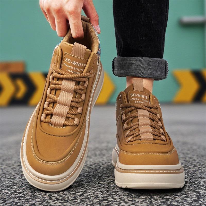 High-top shoes winter casual board shoes leather surface waterproof and non-slip sports thick sole heightening Martin boots