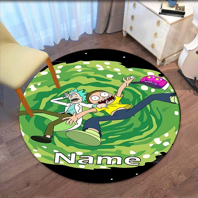 Custom Name Rick and Morty Printed Round Rug Carpet Chair Rug Area Rug Entryway Doormats,for Office Chair Living Room Bedroom Kitchen Room.