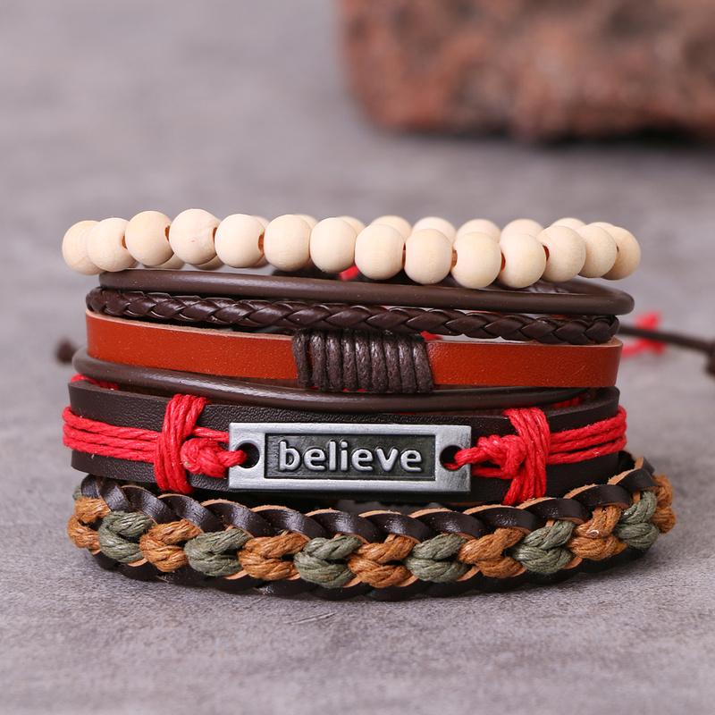 Armband Vintage gewebtes Manschettenarmband, klassisches Herren-Lederarmband, mehrschichtig