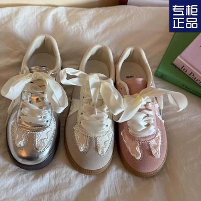 Niche Lace Training Shoes Women's New Silver Shoes Ballet Casual Sports Little White Forrest Gump Board Shoes