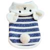 Xiaobudian Cartoon Bear Dog Hoodie, Blue Stripe Sleeveless Pet Clothes, Warm Tank Top, Cozy Winter Outfit for Small Breed Dogs
