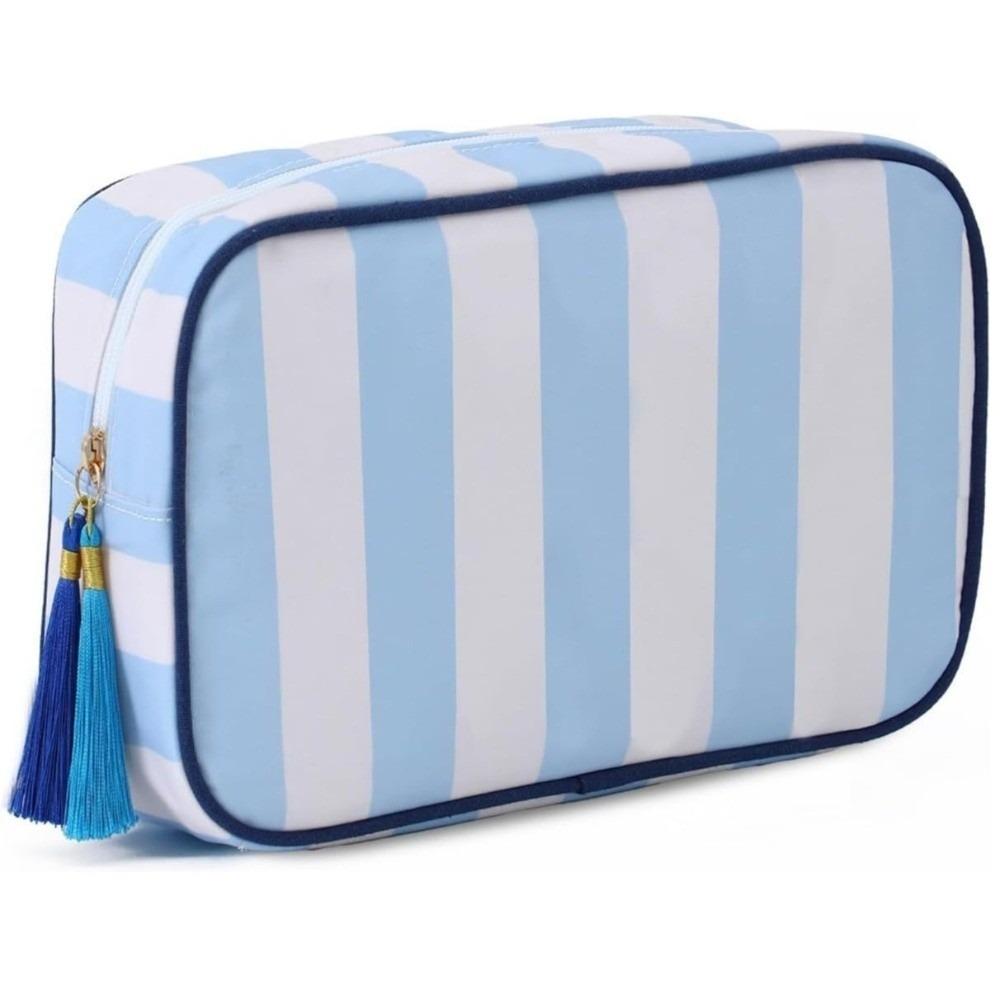 

Tassel Zipper Travel Toiletry Bag Large Striped Pouch Multifuctional Portable Cosmetic Bag Parties White Blue