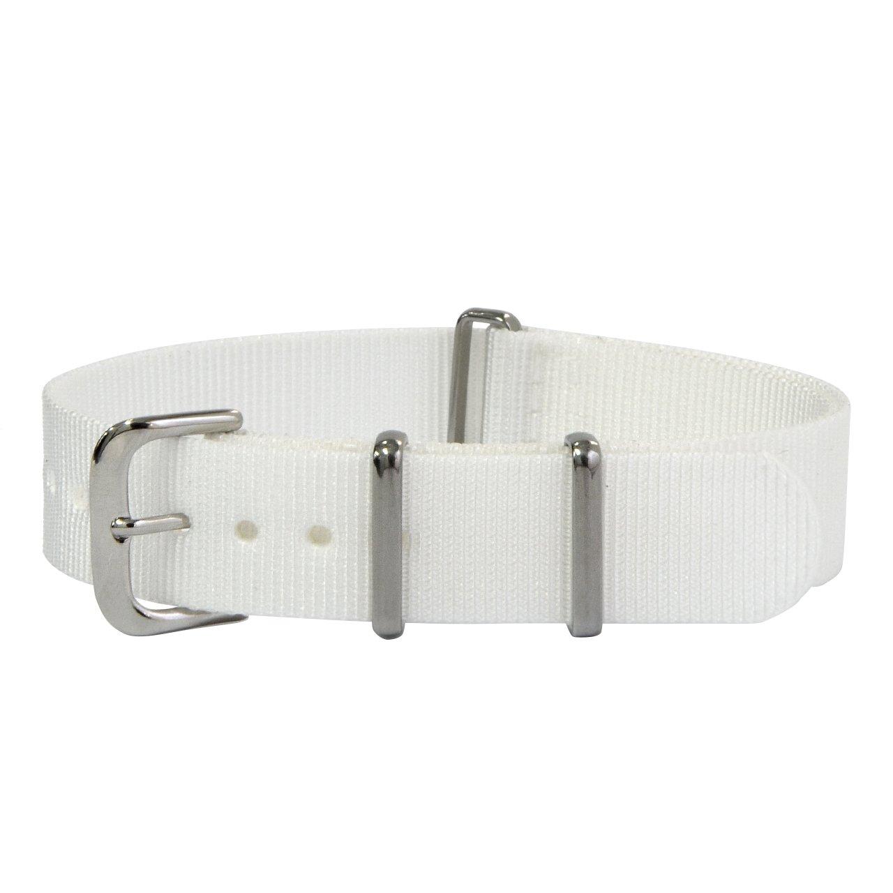 Watch Strap, Watch Band, Nylon Belt, Replacement Nylon Strap, TYPE NATO, CASSIS, Replacement Tool Included, 20mm, White