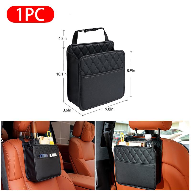 

Car Seat Storage Bag Pu Leather Auto Garbage Bag Multi-functional Hanging Storage Bags For Phone Tissue Bottle Holder Storage