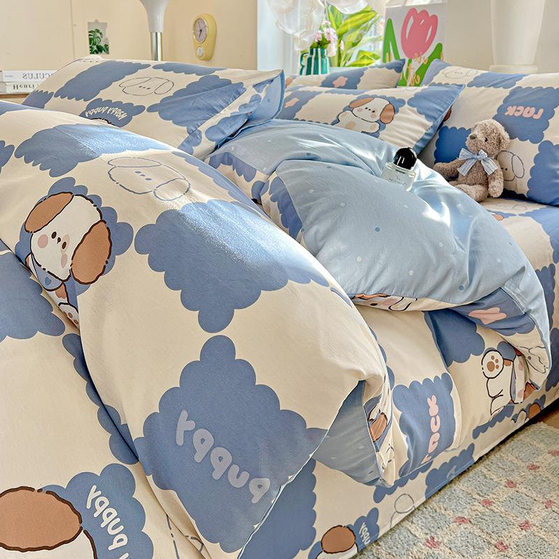Thickened Pure Cotton Four-piece Set Small Fresh Cotton Skin-friendly Naked Sleeping Sheets Quilt Cover Bedding