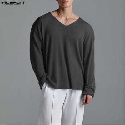 Übergroße Herren Unterhemden V-Ausschnitt Langarm Lässige Lockere T-Shirts Tops
