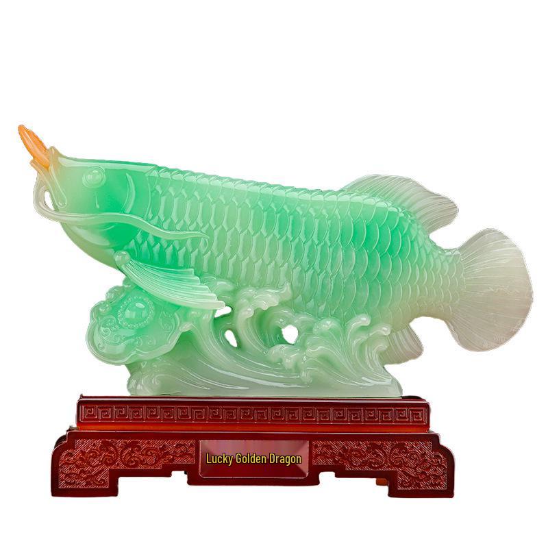 Golden Wealth Dragon Arowana Resin Ornament - Home & Office Decor Gift.
