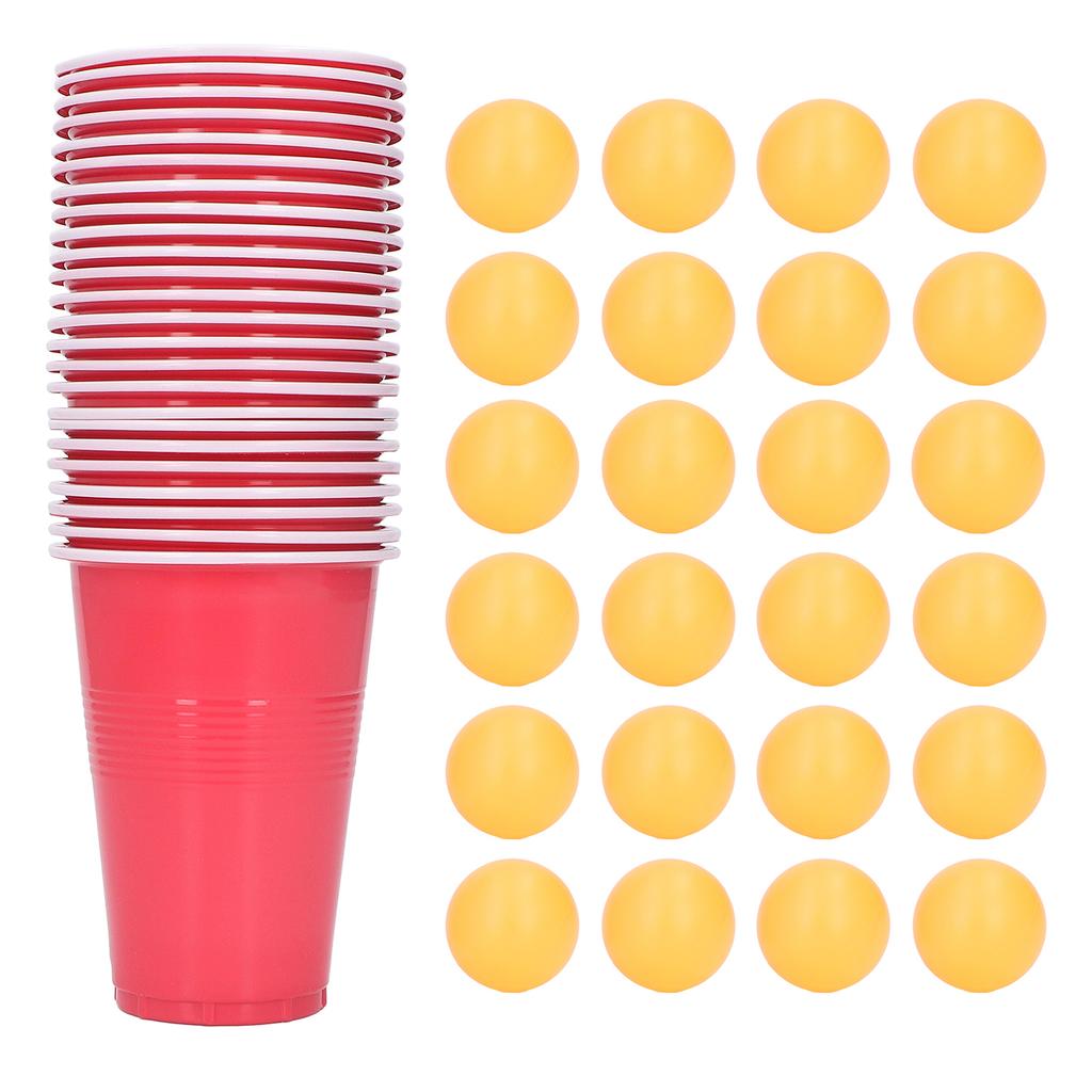 24pcs Beer Pong Game Kit Plastic PP Disposable Cups Pong Balls for Christmas Holidays College Parties Indoor Outdoor Activity