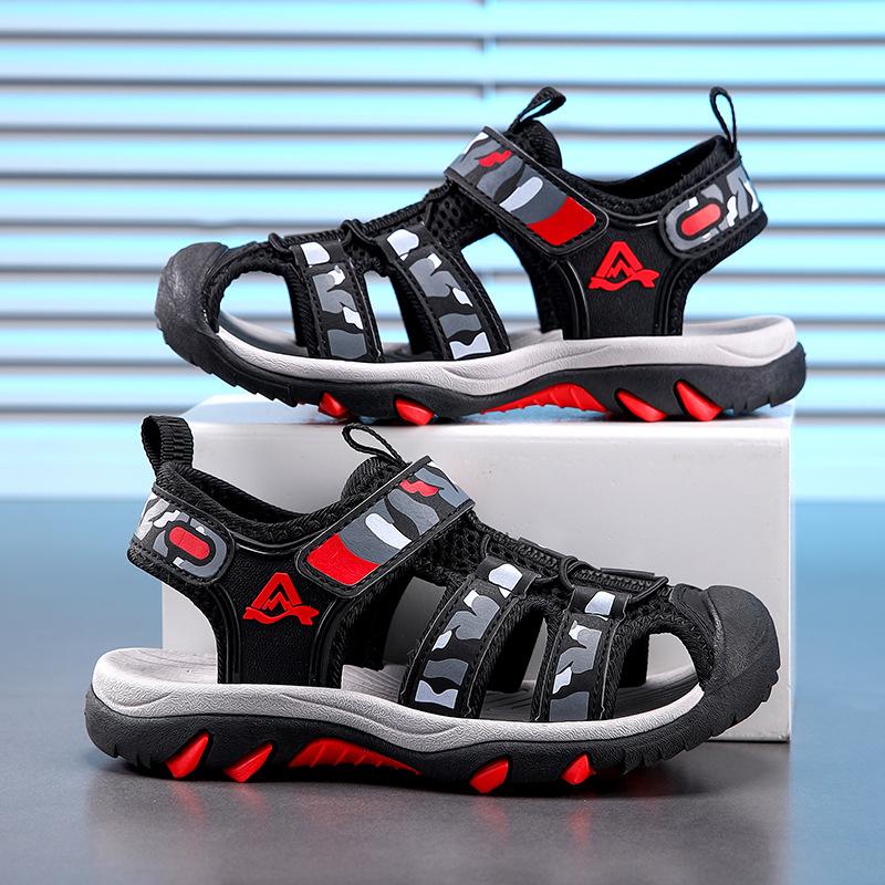 New Sandals Children's Sandals Boys Baotou Sports Sandals Medium and Older Children's Non-slip Buckle Beach Shoes