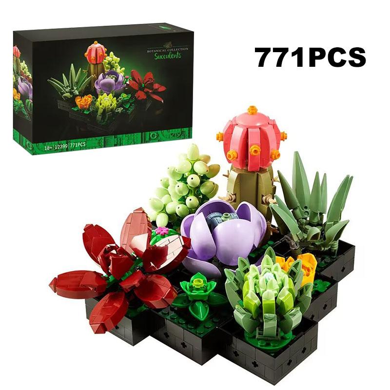 771PCS Immortal Flower Potted Ornaments Succulents  Model Building Blocks Brick 10309 Assemble Bricks Toy Kid Adult Holida
