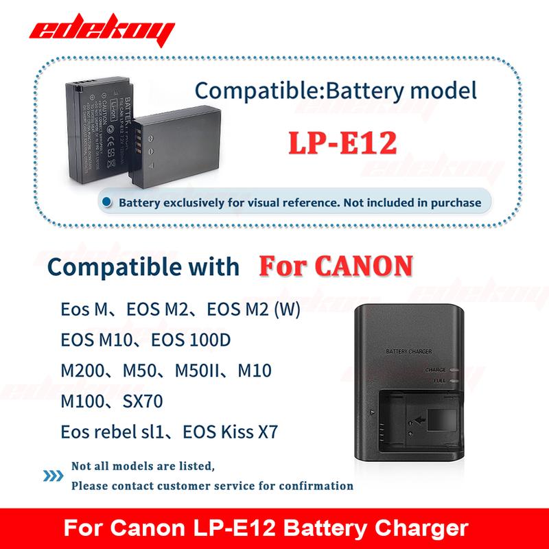 LC-E12E LCE12 Battery Charger for Canon LP-E12 LPE12 EOS-M EOS M EOS M200 M50 M50II M10 M100 100D Rebel SL1 Kiss X7 Camera