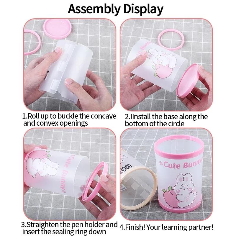 Kawaii Cartoon Pen Holder Desktop Organizer INS Transparent Pencil Case Cosmetics Brush Storage Box Home Decoration Accessories