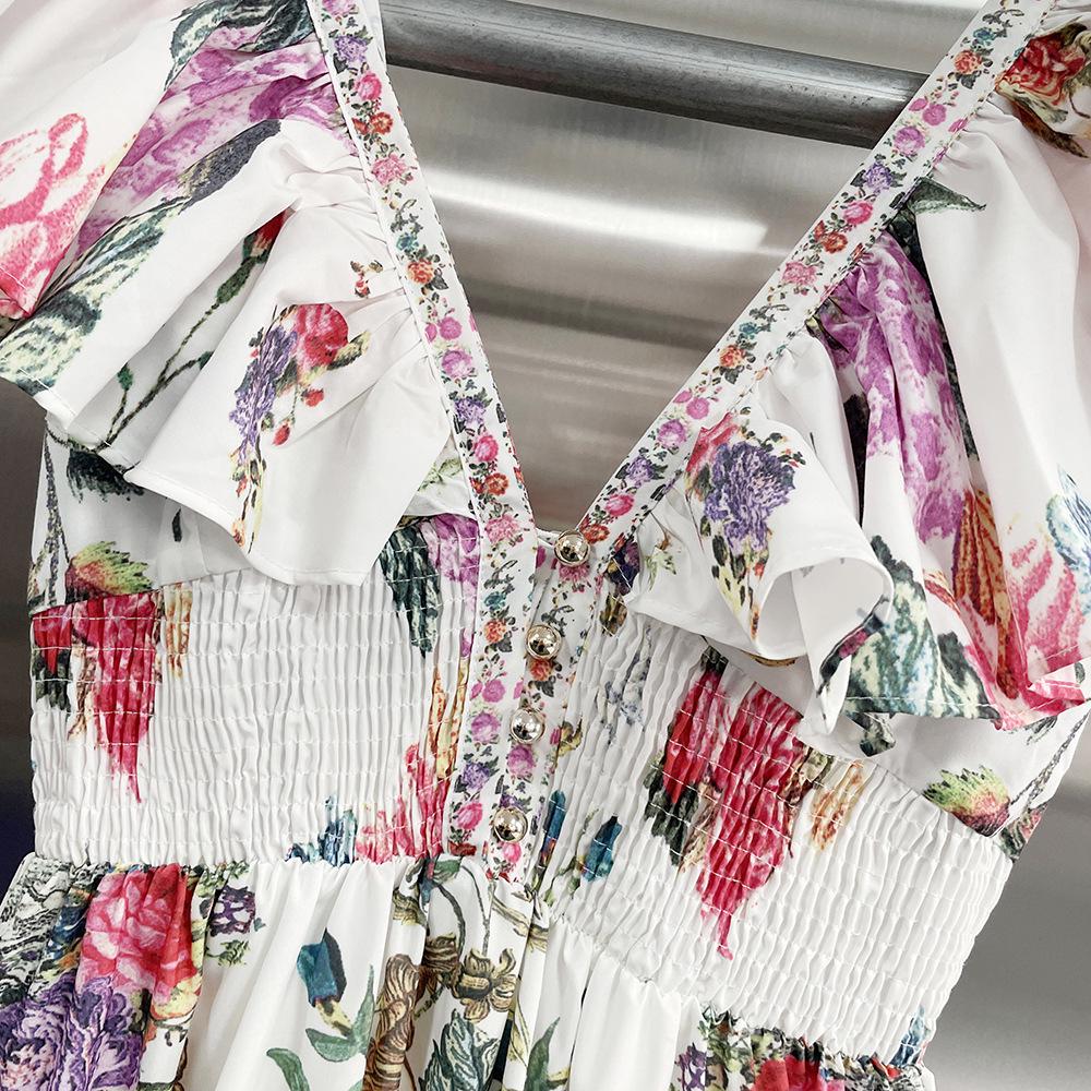 Women's Australian Beach Resort V-Neck Ruffle Sleeveless Printed Backless Dress - Spring 2026