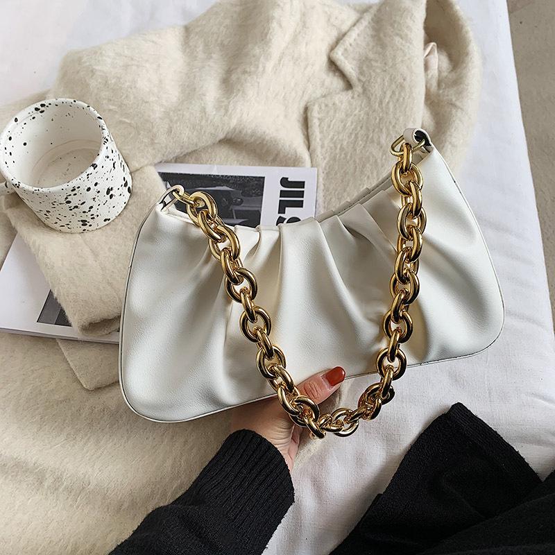 Fashion PU Leather Armpit Bag For Women Solid Color Metal Chain Shoulder Messenger Handbags Female Travel Fashion Hand Bag