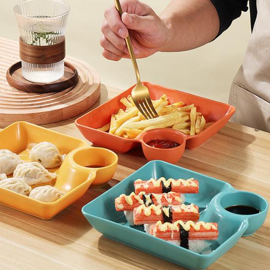 Stackable Divided Plate with Dipping Sauce Smooth Edges Non-stick Easy to Clean Sushi Salad Dumpling Plate for Dining Room
