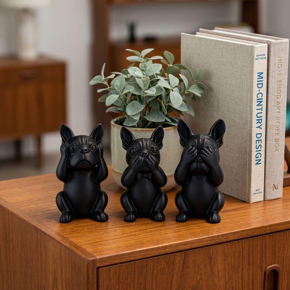 3pcs Animal Crafts French Bulldog Statue Decorations Dog Ornaments Coffee Table