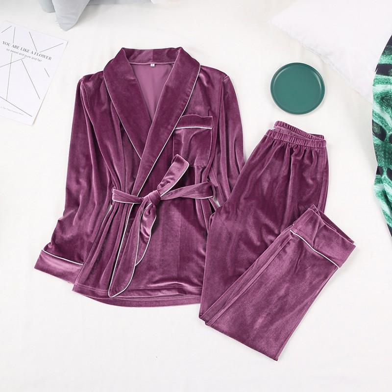 Womens Warm Fleece Pajama Set Long Sleeve Robe Lounge Wear Winter Home Comfort