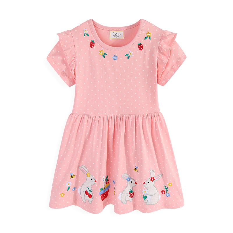 Short-Sleeved European and American Style Girls Cartoon Dress 5T