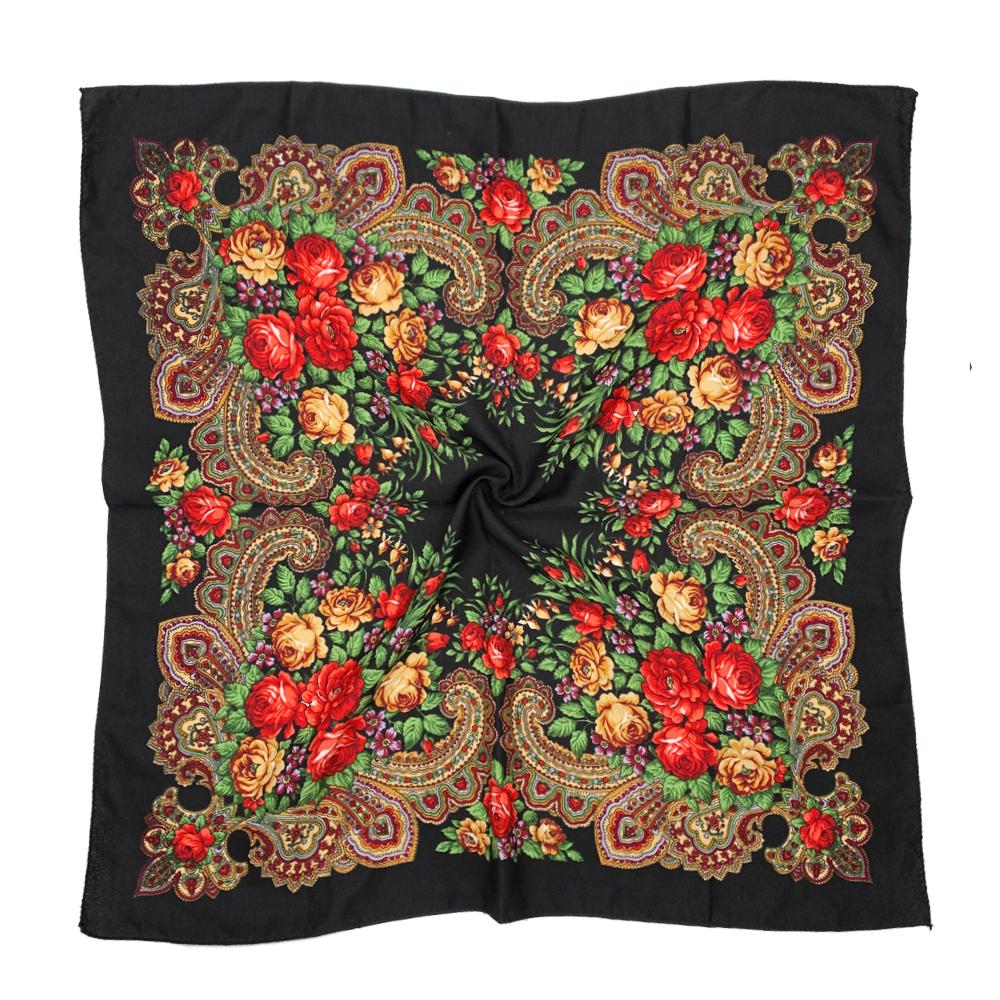 70*70Cm Luxury Floral Print Bandana Shawl Russian Style Square Scarf Female Headband Scarves Handkerchief Babushka Head Wraps