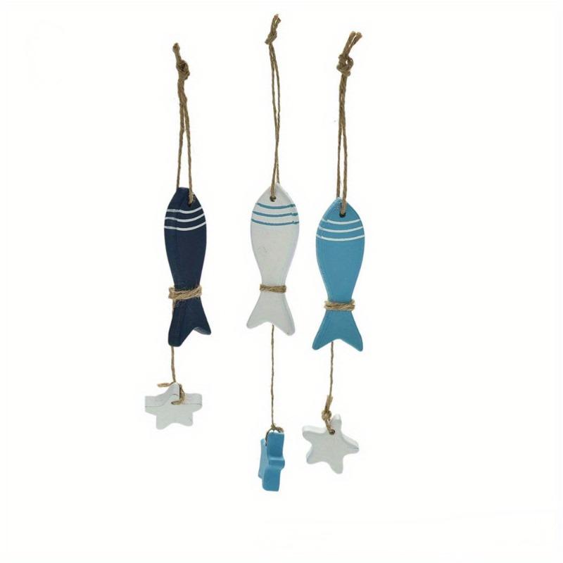 3Pcs/Set Wood Crafts Mediterranean Starfish Hung Fish Nautical Decor Hang Decorated Marine Pendant.