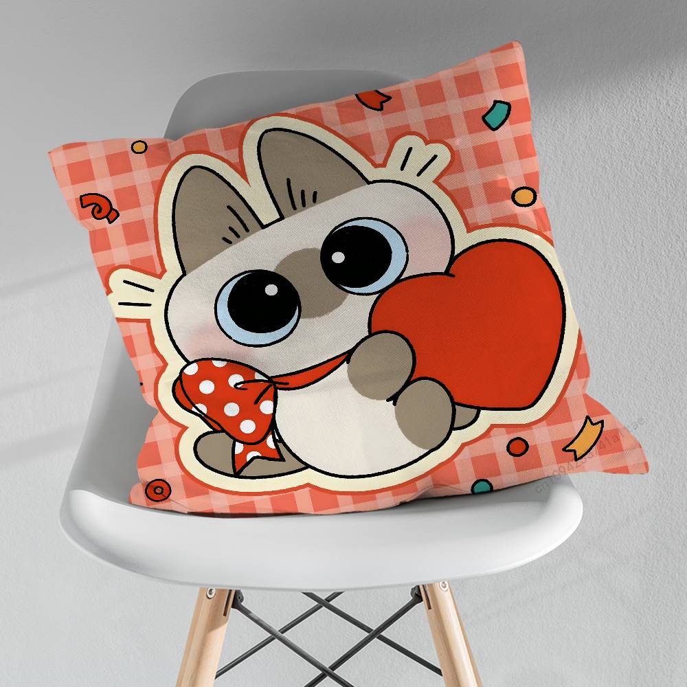 Cute Art AAzukisan Cat Various Sizes Square Pillow Case For Car Home Bedchamber Decor Birthday Gift