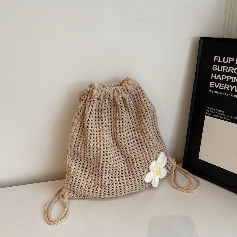 Solid Color Knitting Shoulder Bag Large Capacity Bohemian Crochet Backpack Hollow Out Beach Travel Female Shopping Tote Bag