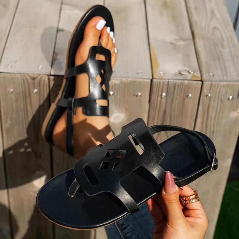 Summer New Style One Belt Female Sandals Summer Flat Sandals  Cut Out Slipppers Woman Casual Shoes Flip Flops Thong Beach Slides