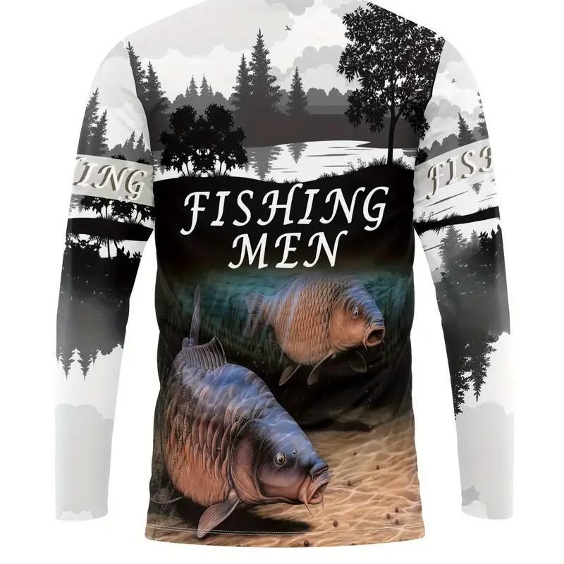 Quick-Dry Long Sleeve Fishing Tee With Print Design Outdoor Hiking Sports Activities